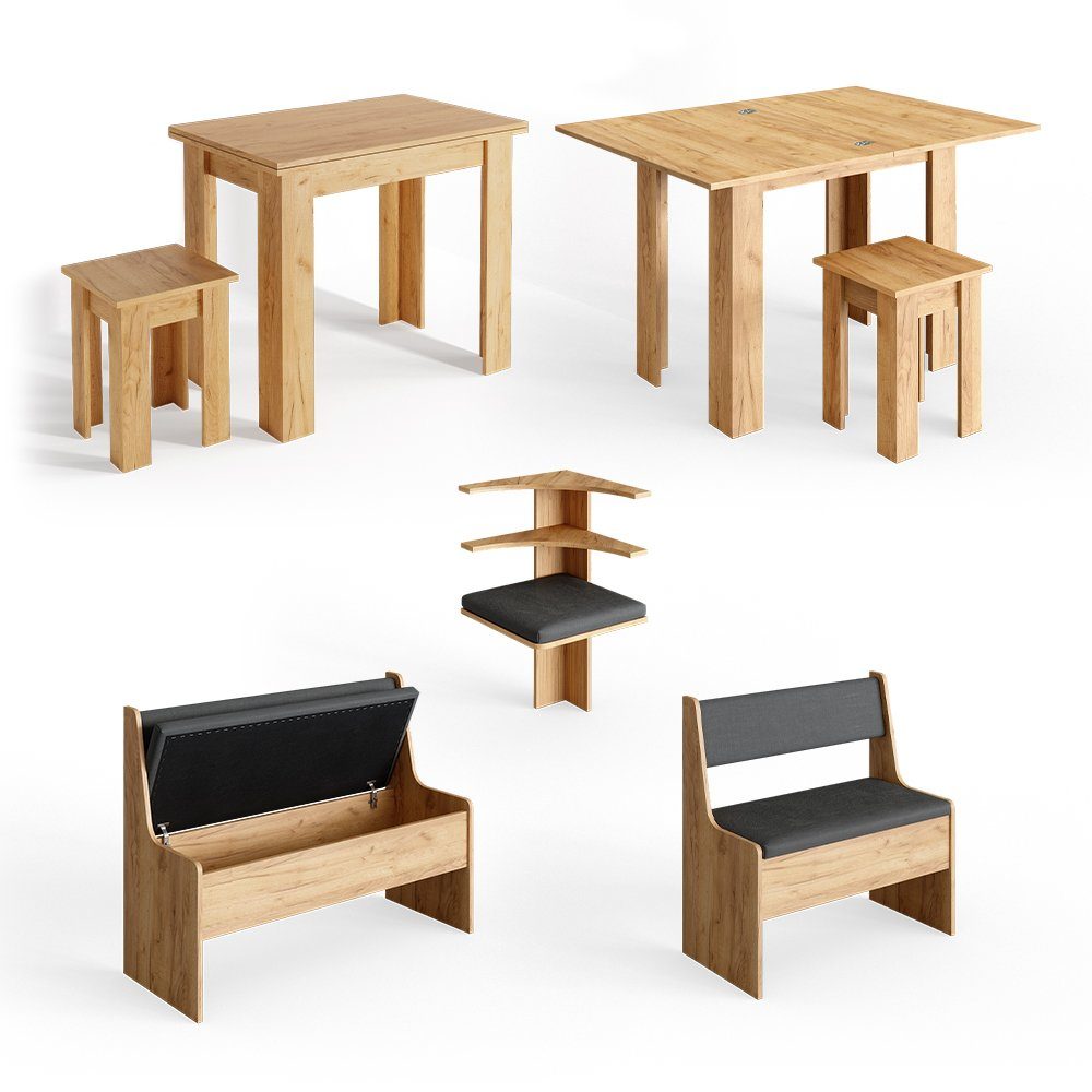Vicco Sitzgruppe Eckbankgruppe Esszimmergruppe ROMAN Sandeiche Goldkraft, (Set, 5-tlg., 5-er Set), bequeme Polsterung