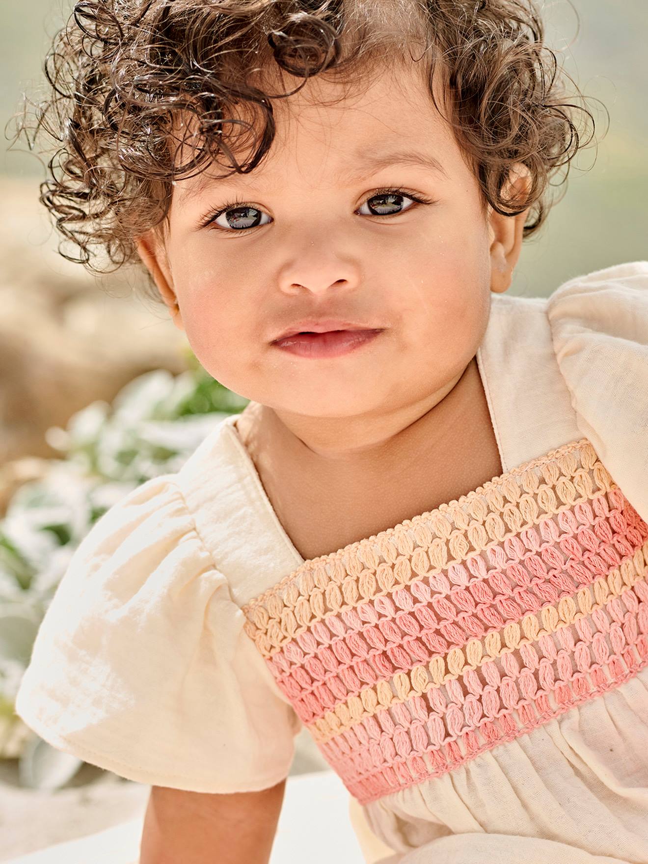 Vertbaudet Mädchen Baby Bluse mit Häkelspitze - wollweiß