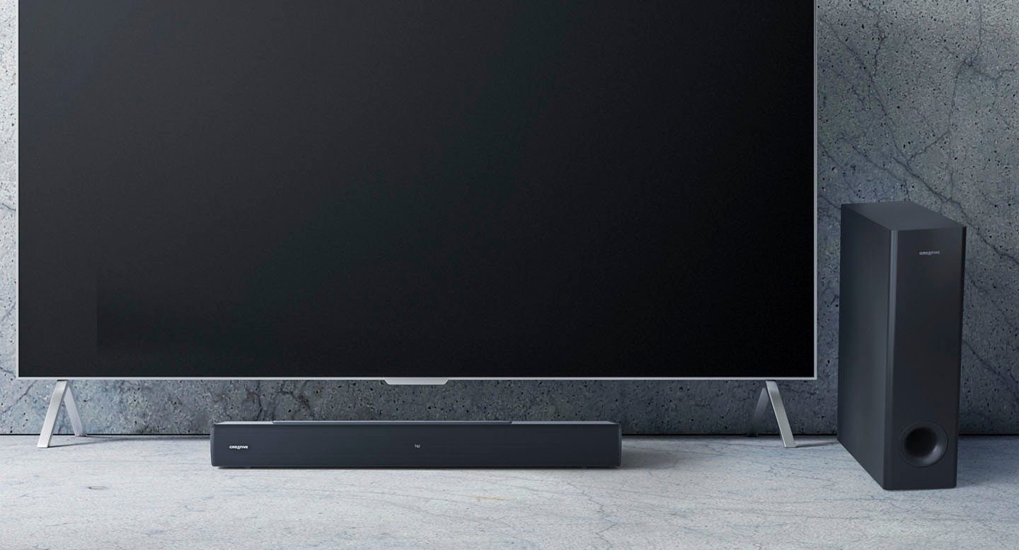 Creative Stage V2 mit Subwoofer 2.1 Soundbar (A2DP Bluetooth, AVRCP Bluetooth, Bluetooth, 40 W, Bluetooth)