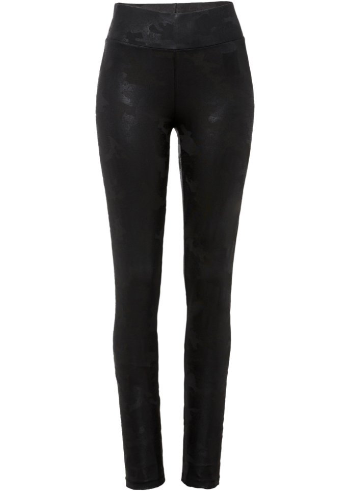 Glanzleggings mit Camouflage-Druck