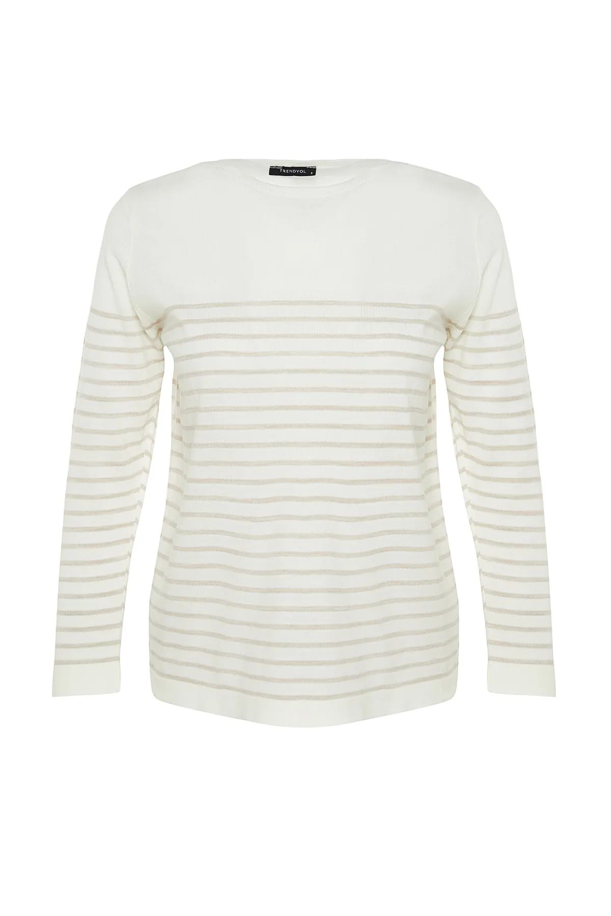 Trendyol Collection  Ecrufarbener Basic-Strickpullover mit Streifen TWOAW23KZ01846