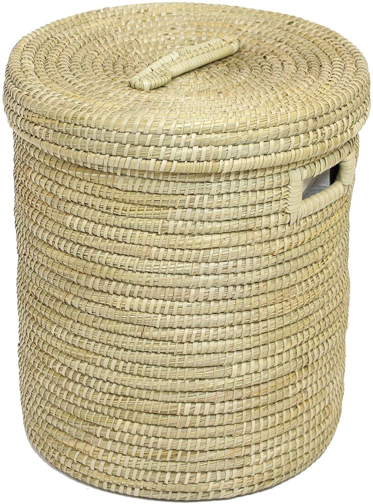 Dekoleidenschaft Wäschekorb aus Seegras mit Deckel, Wäschesammler mit Textileinlage, in 2 Größen, in Handarbeit hergestellt
