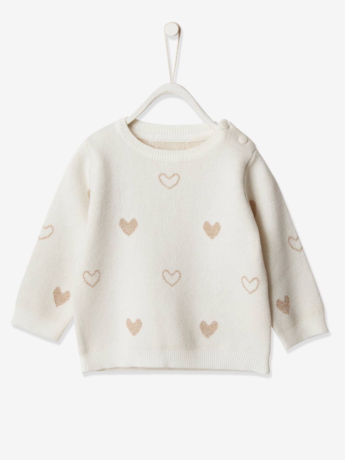 Pull jacquard coeurs bébé fille ivoire