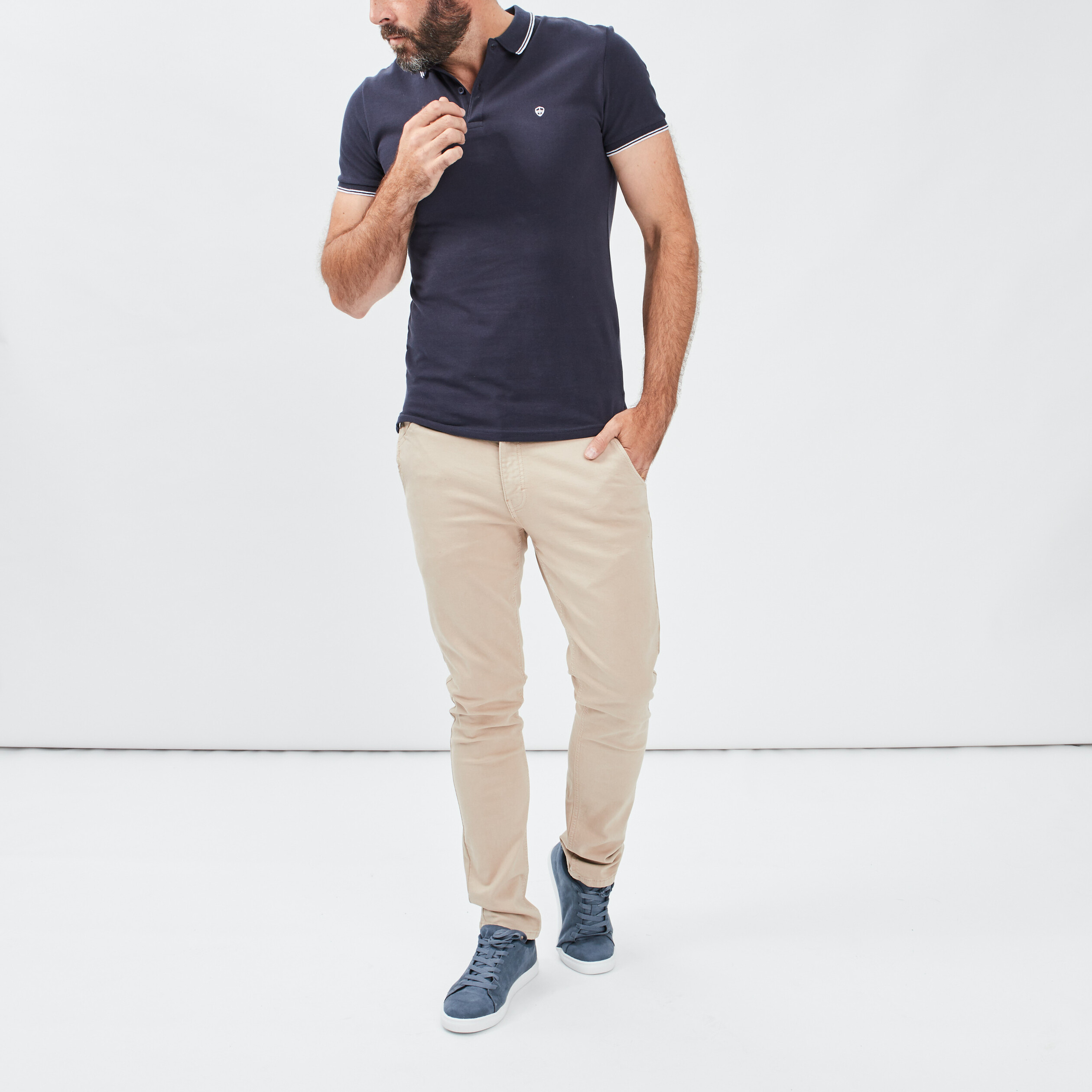 Polo manches courtes bords contrastés bleu marine homme | La Halle