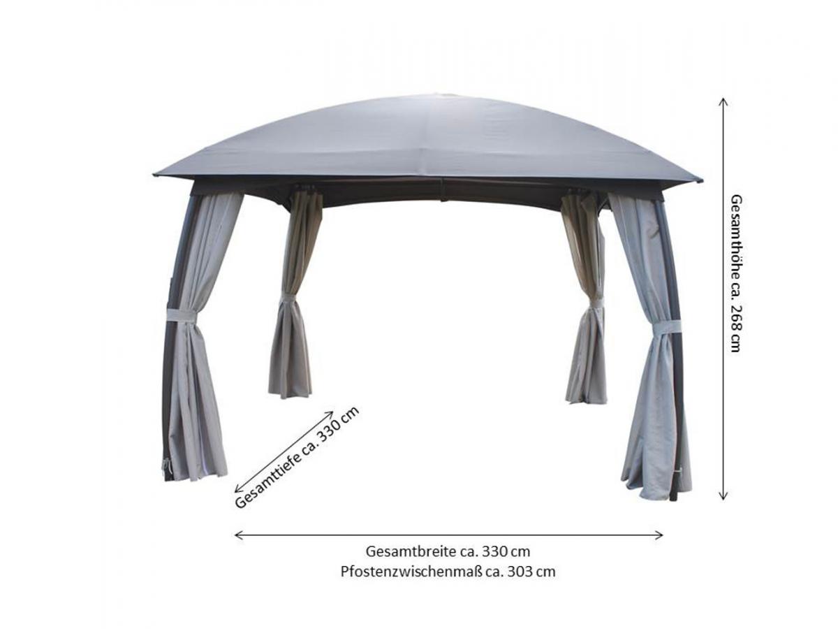 LECO Pavillon Milena – formschöner Gartenpavillon 3,3 x 3,3 m mit verschließbaren Seitenteilen – anthrazit/grau