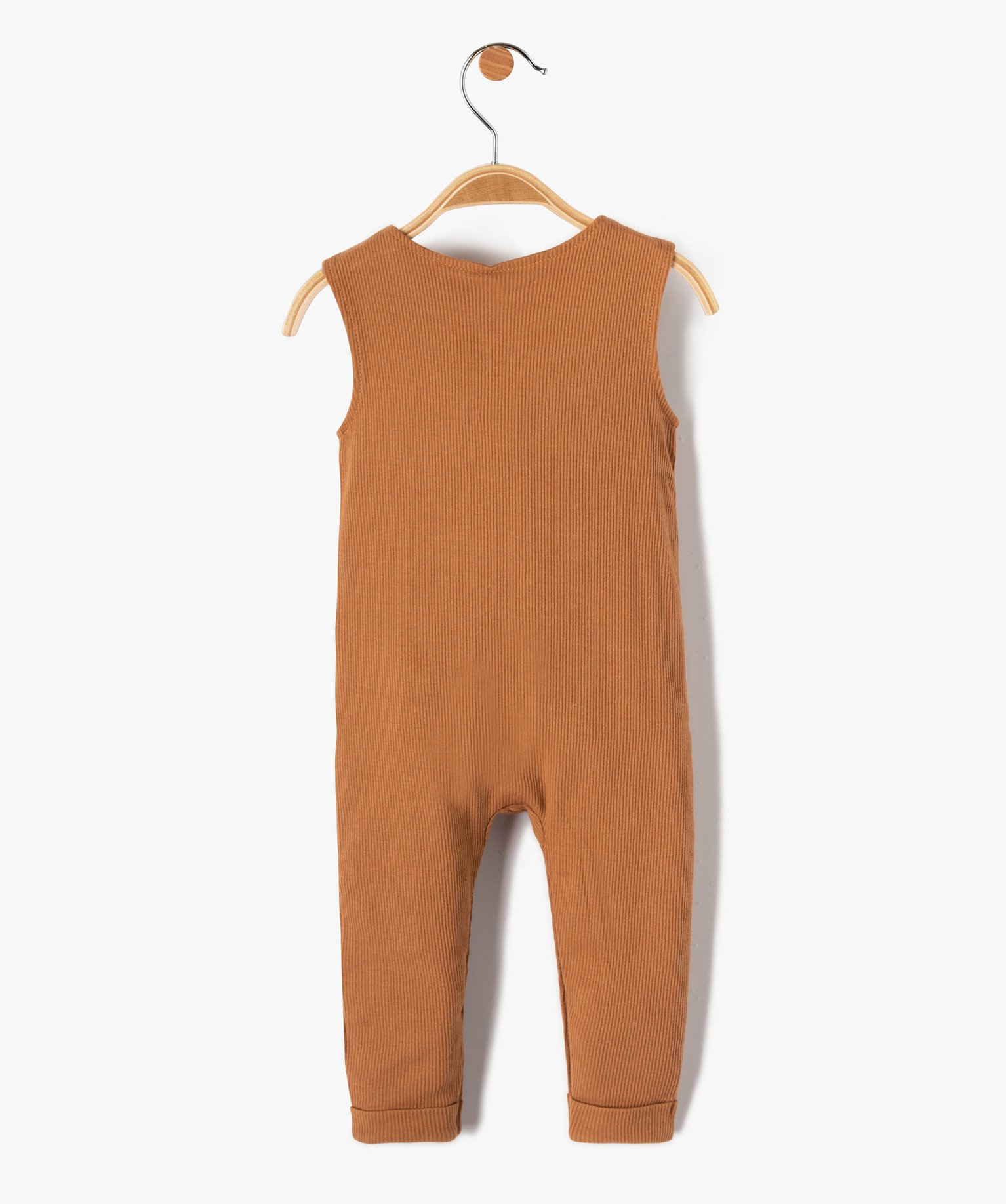 Salopette bébé en maille ctelée unie avec poche fantaisie camel | GEMO