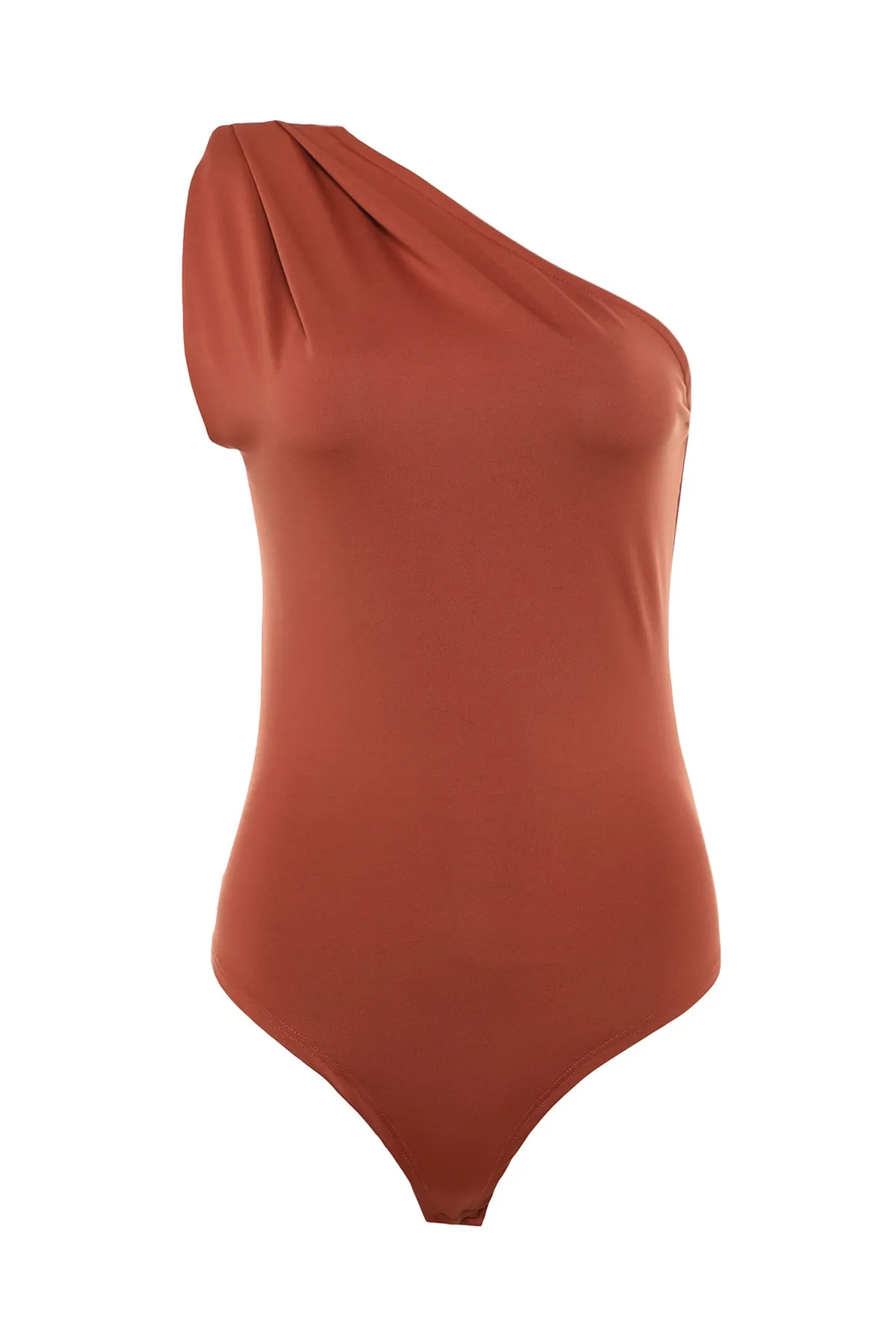 Trendyol Collection  Zimtfarbener, asymmetrischer Kragen, flexibler Strickbody mit Druckknöpfen von unten TWOSS22BD00014