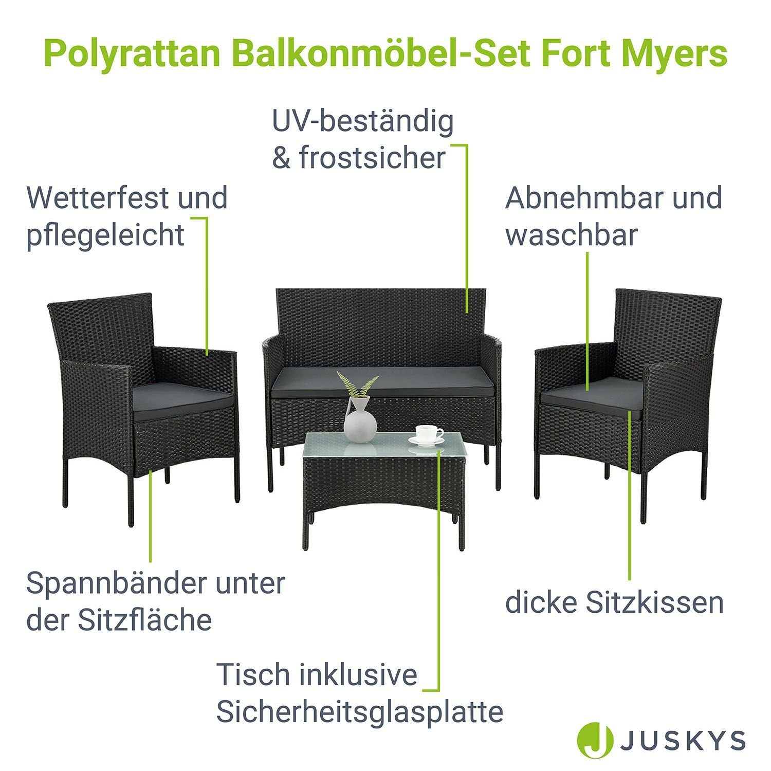 Juskys Gartenlounge-Set Fort Myers, wetterfeste Polyrattan Sitzgruppe für 4 Personen
