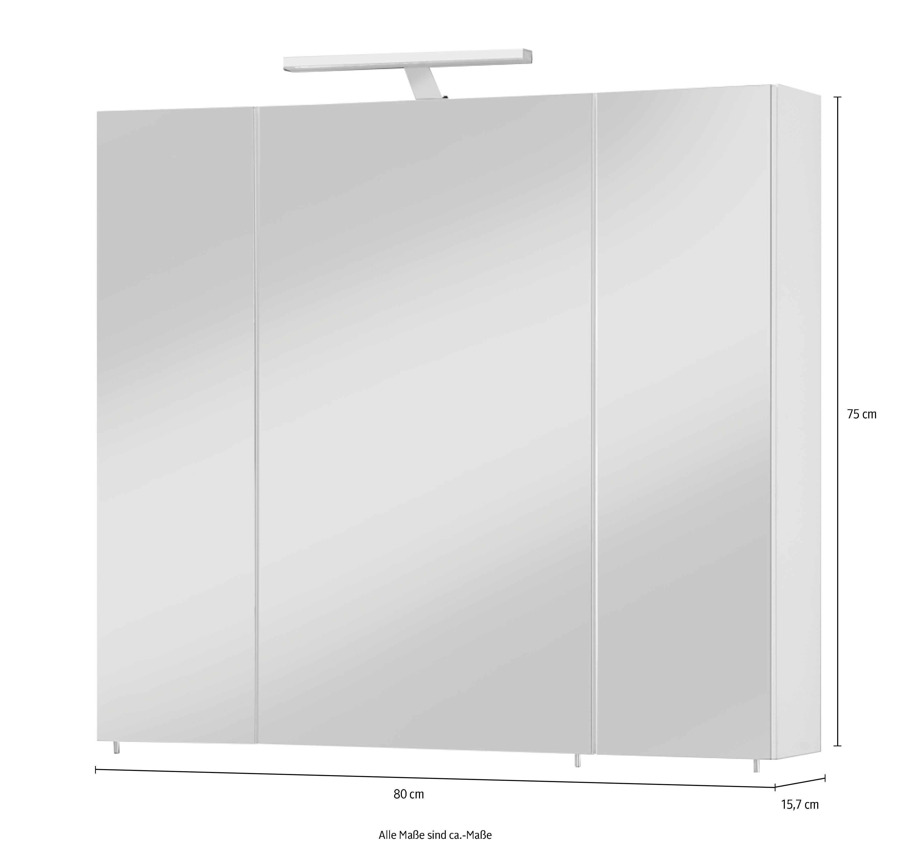 welltime Spiegelschrank Torino Breite 80 cm, 3-türig, LED-Beleuchtung, Schalter-/Steckdosenbox