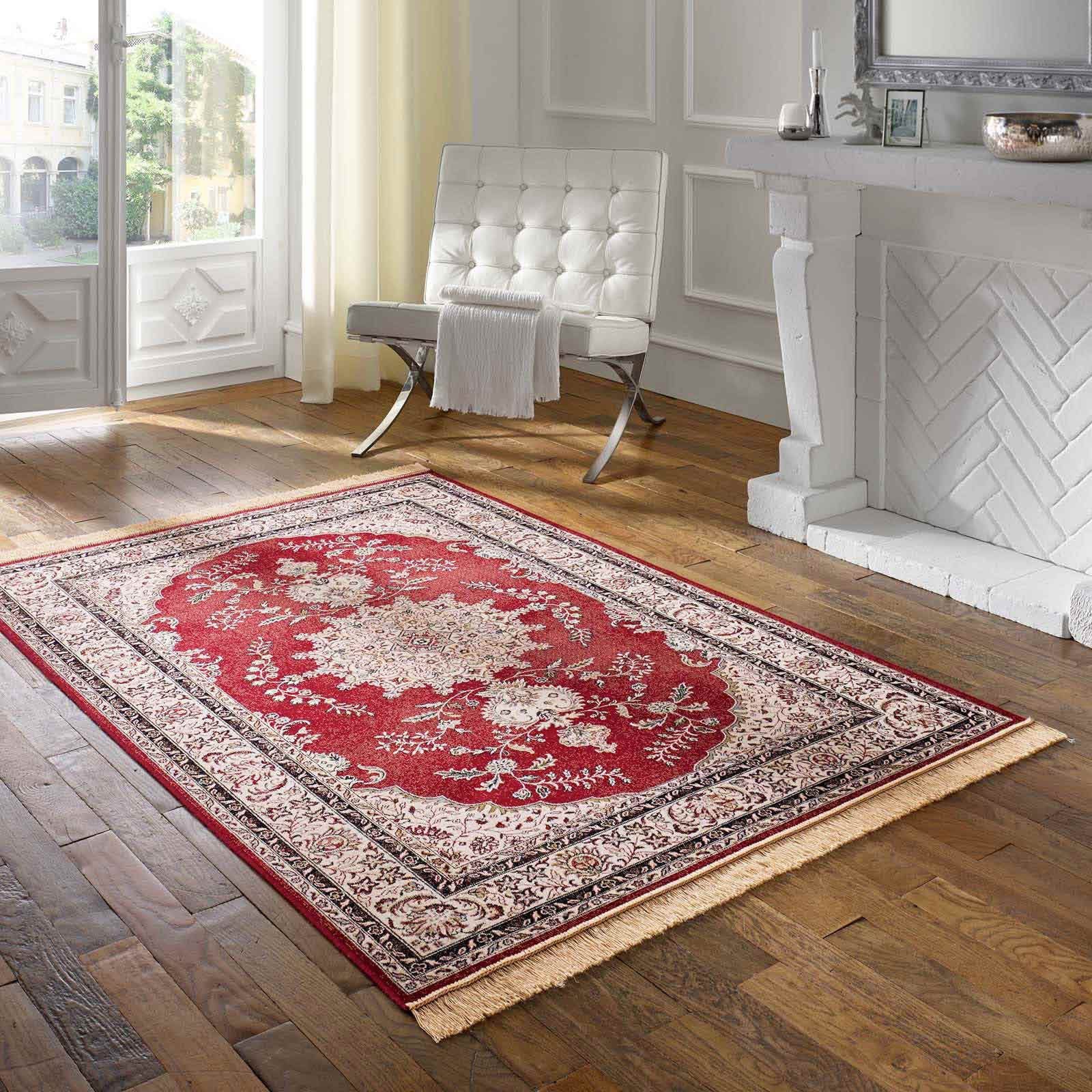 Teppich Palazzo Royal Ghoum, TaraCarpet, rechteckig, Höhe: 6 mm, Medalion Seiden Optik rot Wohnzimmer Schlafzimmer Esszimmer 67x105