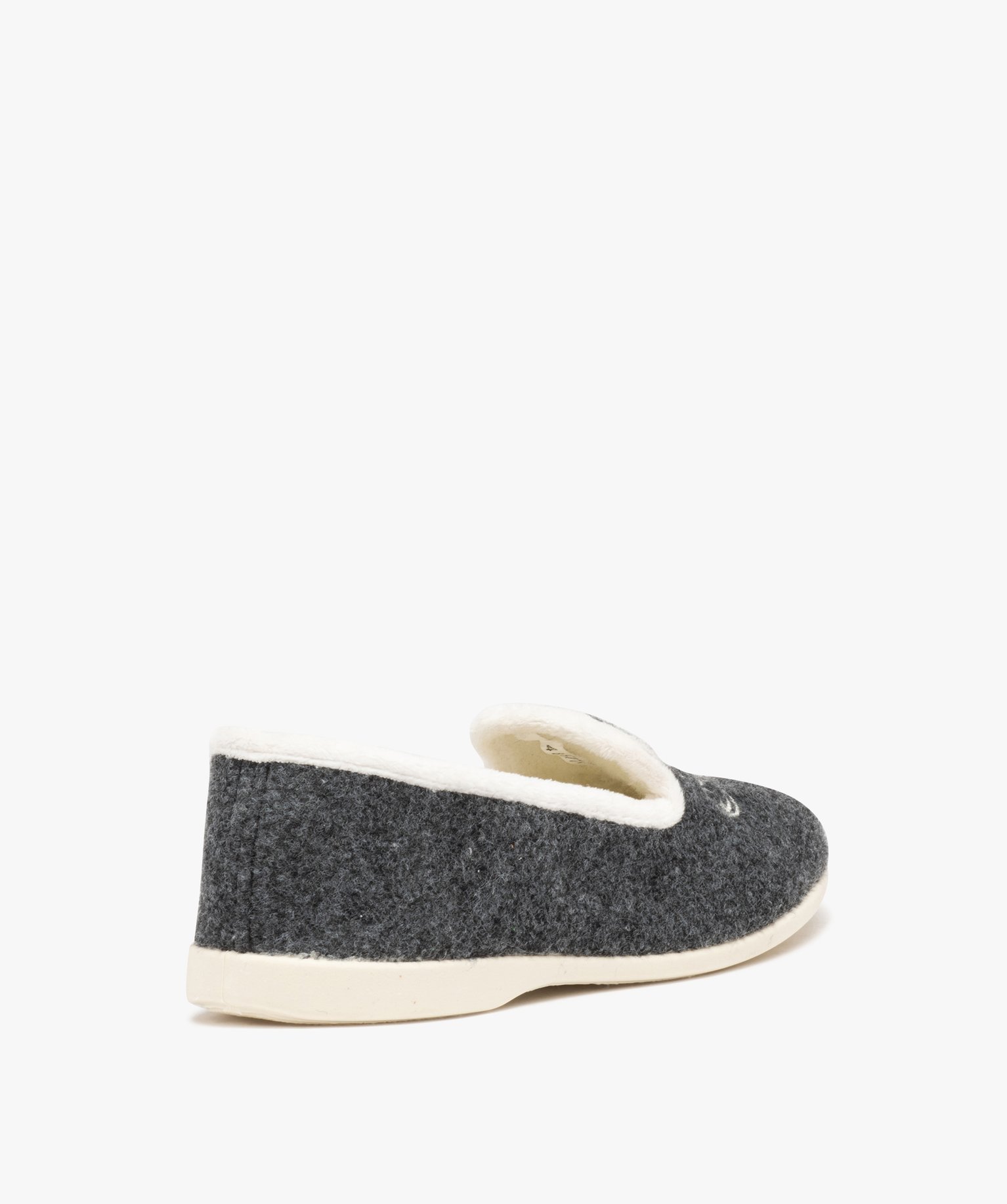 Chaussons femme pantoufles confort en feutrine brodée gris | GEMO