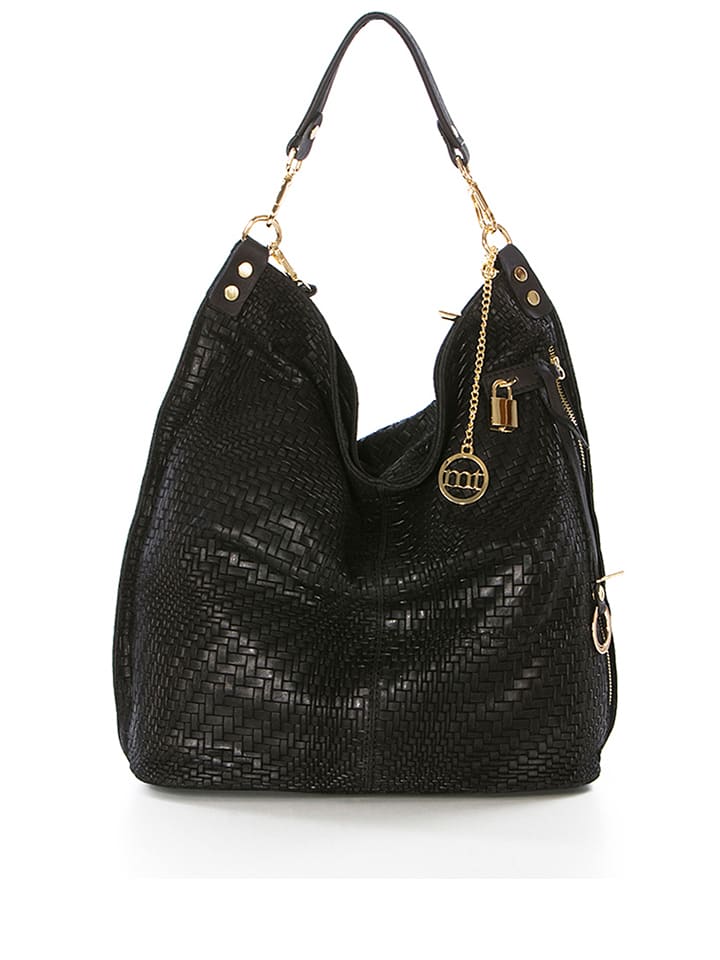 Mia Tomazzi Leder-Schultertasche in Schwarz - (B)42 x (H)38 x (T)17 cm günstig kaufen onesize
