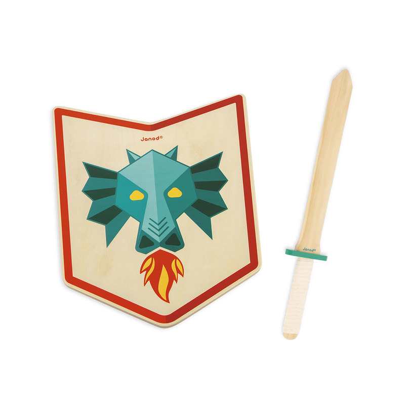 Epée et bouclier en bois du chevalier Dragon Janod