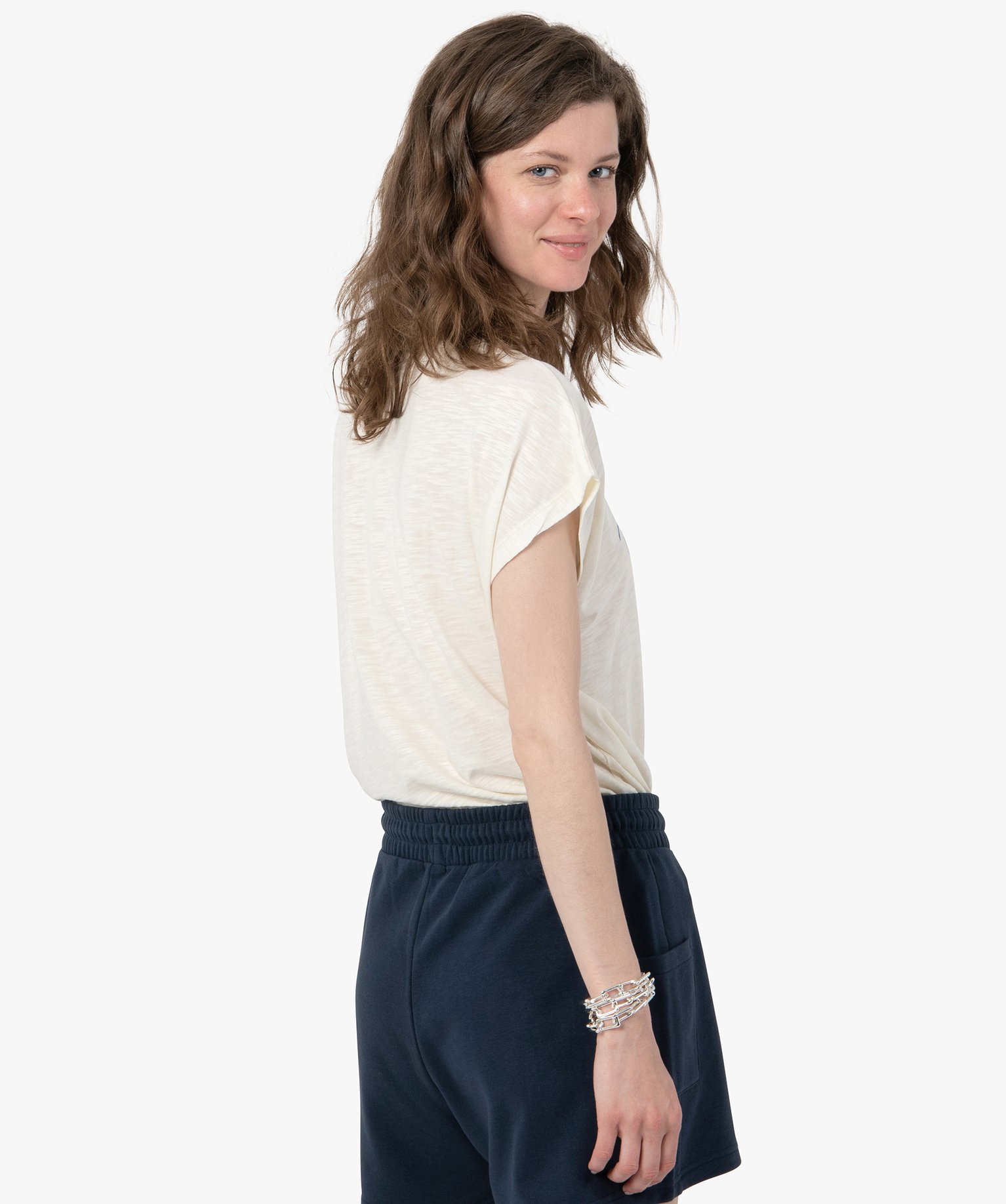 Tee-shirt femme sans manches avec inscription pailletée blanc | GEMO