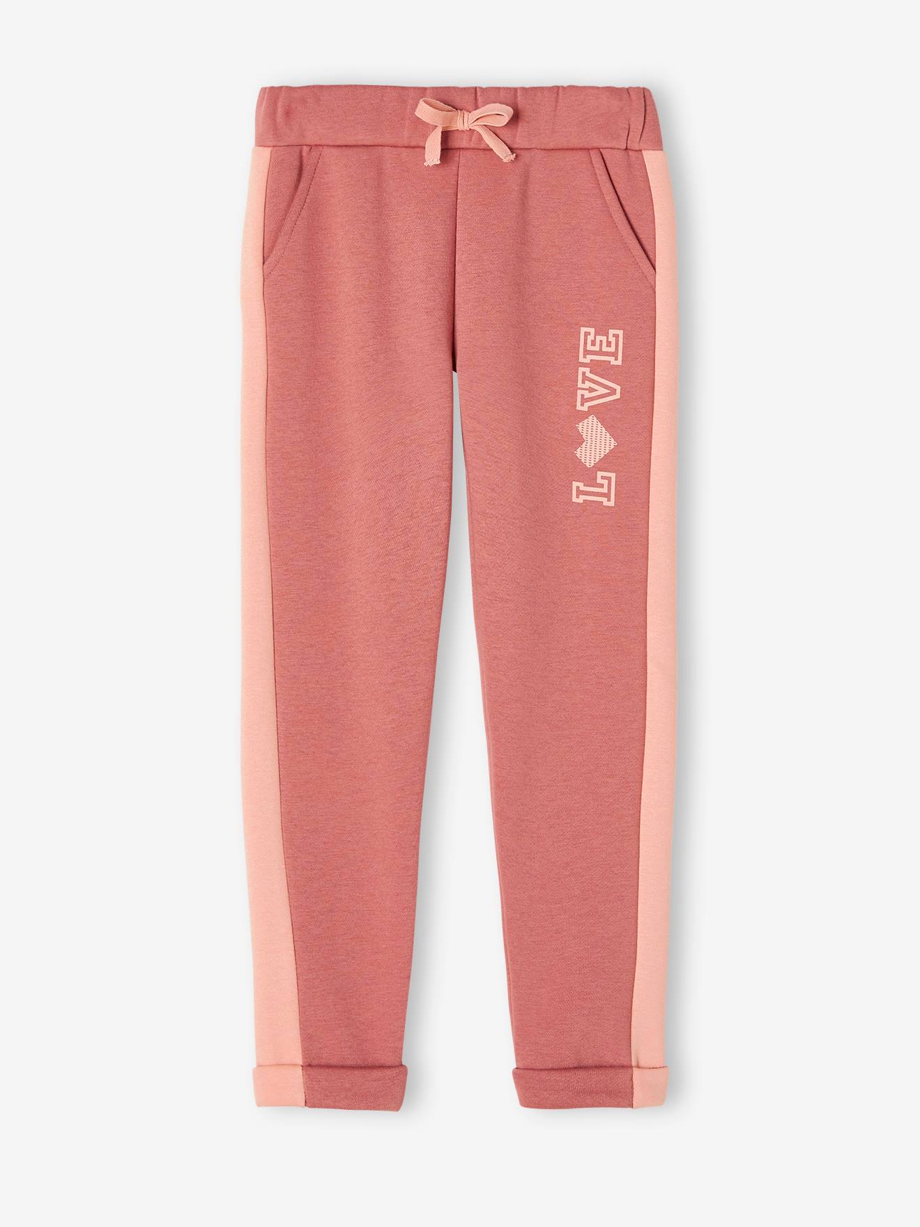 Pantalon de sport fille en molleton bandes côtés prune