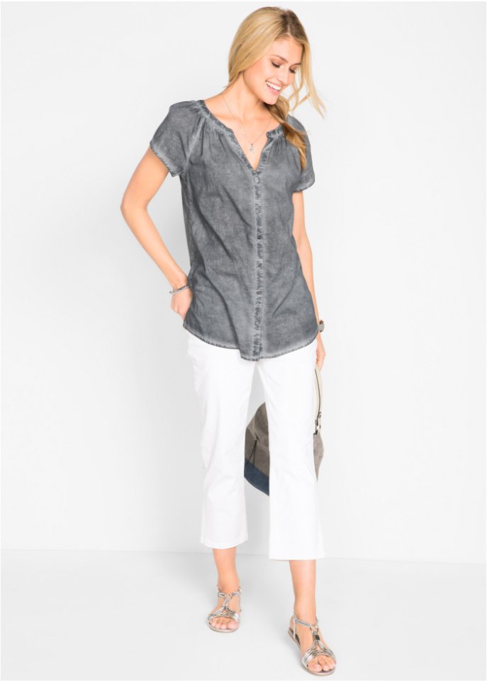 Cold-dyed-Bluse aus Bio-Baumwolle, Kurzarm