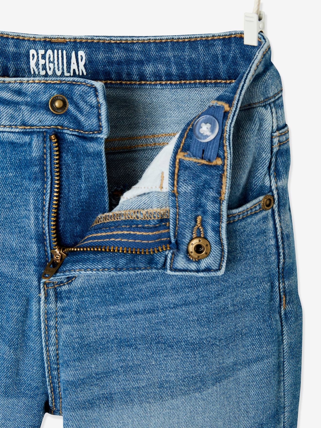 Jean droit effet patchs fille stone