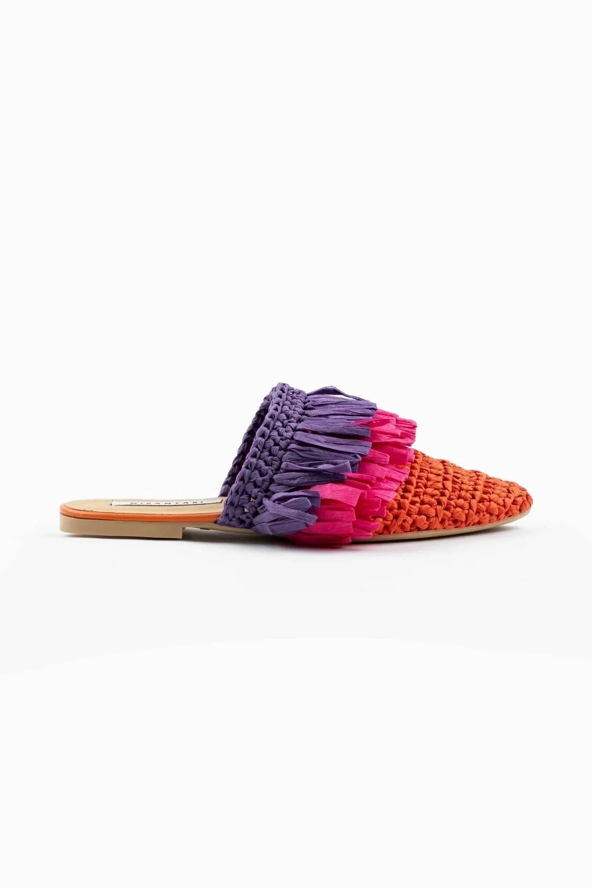 NİŞANTAŞI SHOES  Viana Orange gestrickte lila fuchsiafarbene Damenhausschuhe mit Quaste und detaillierten Details