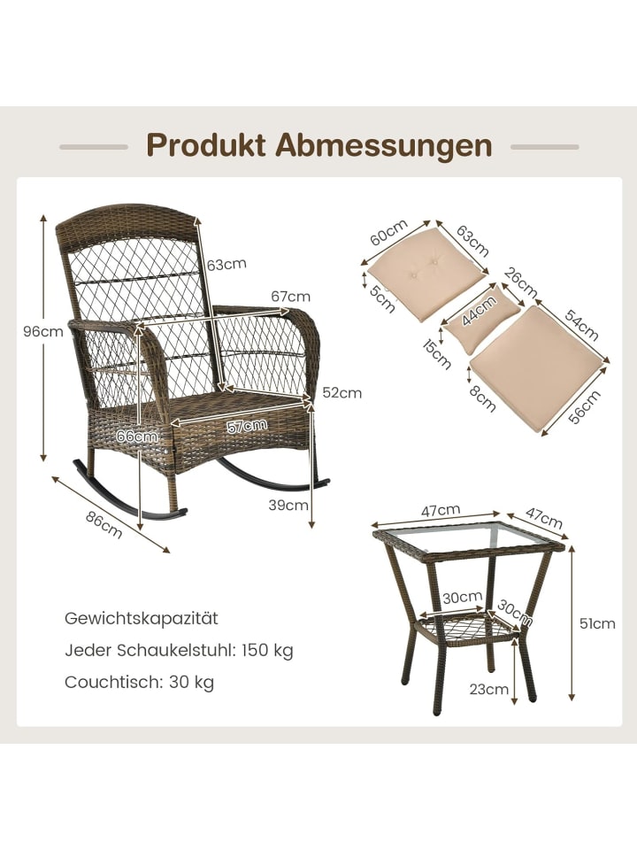 COSTWAY 3 tlg. Gartenmöbel Set in Beige günstig kaufen onesize
