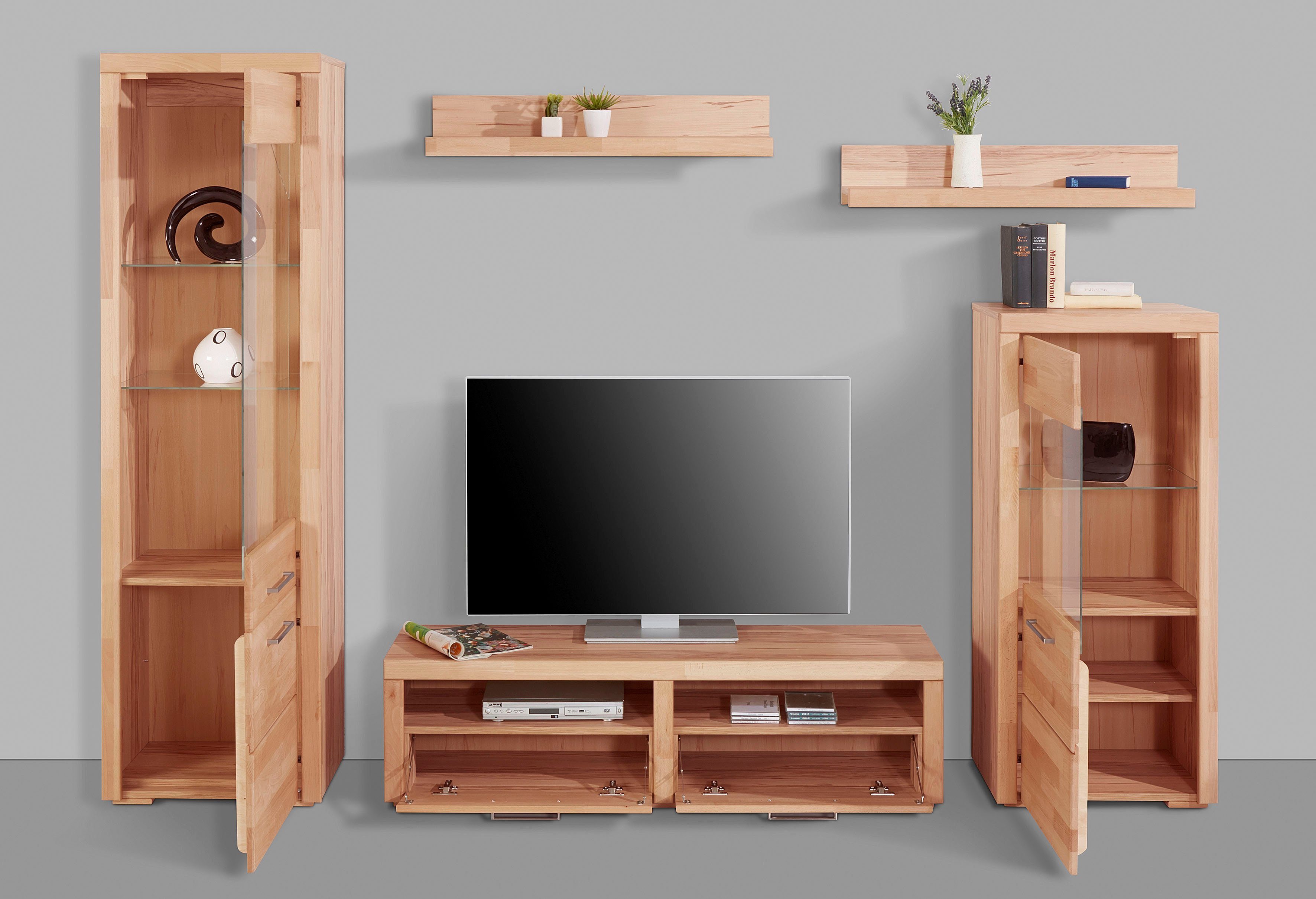 Woltra Wohnwand Falco, (Set, 4-St., 5), Fronten aus Massivholz
