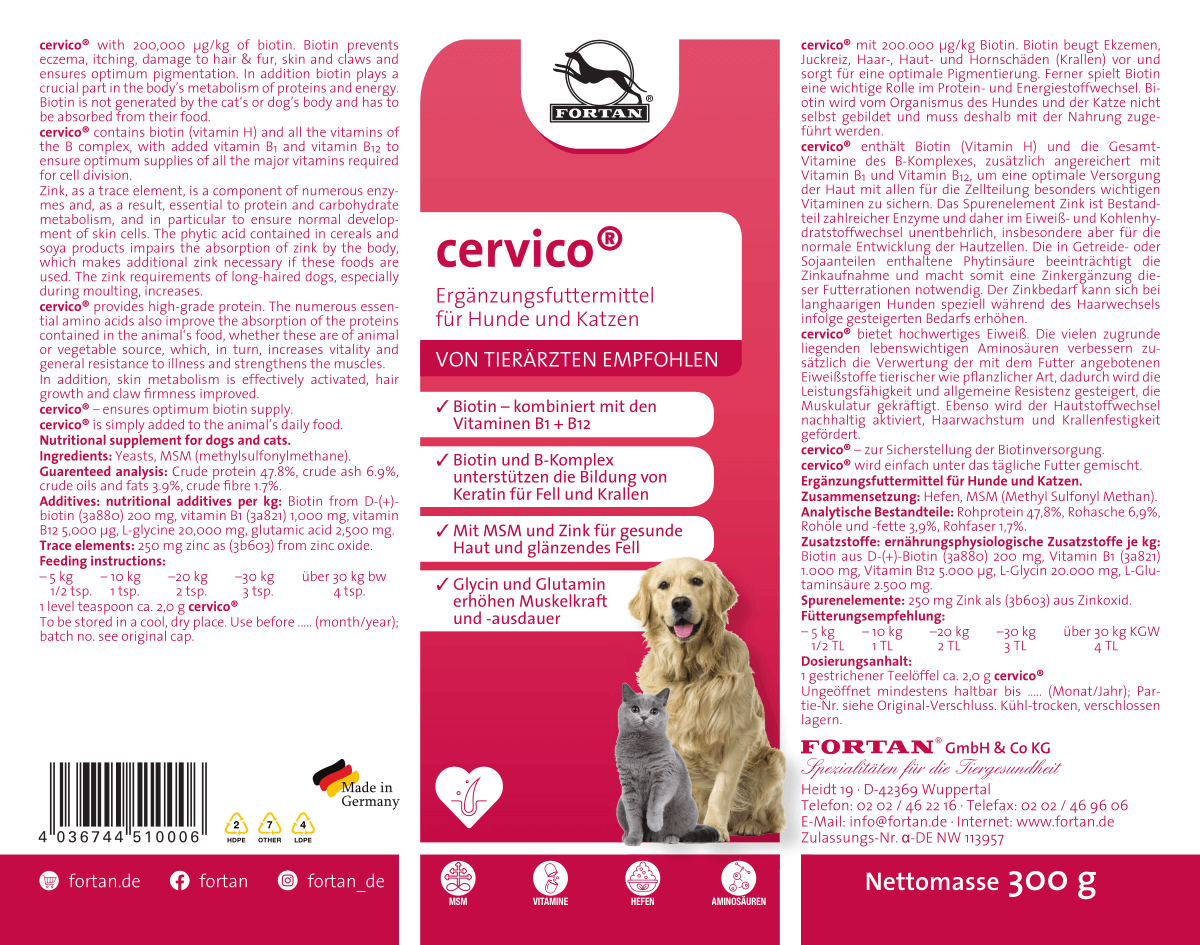 Fortan Ergänzungsfutter & Aufzucht Fortan Cervico Pulver mit Biotin 300 g