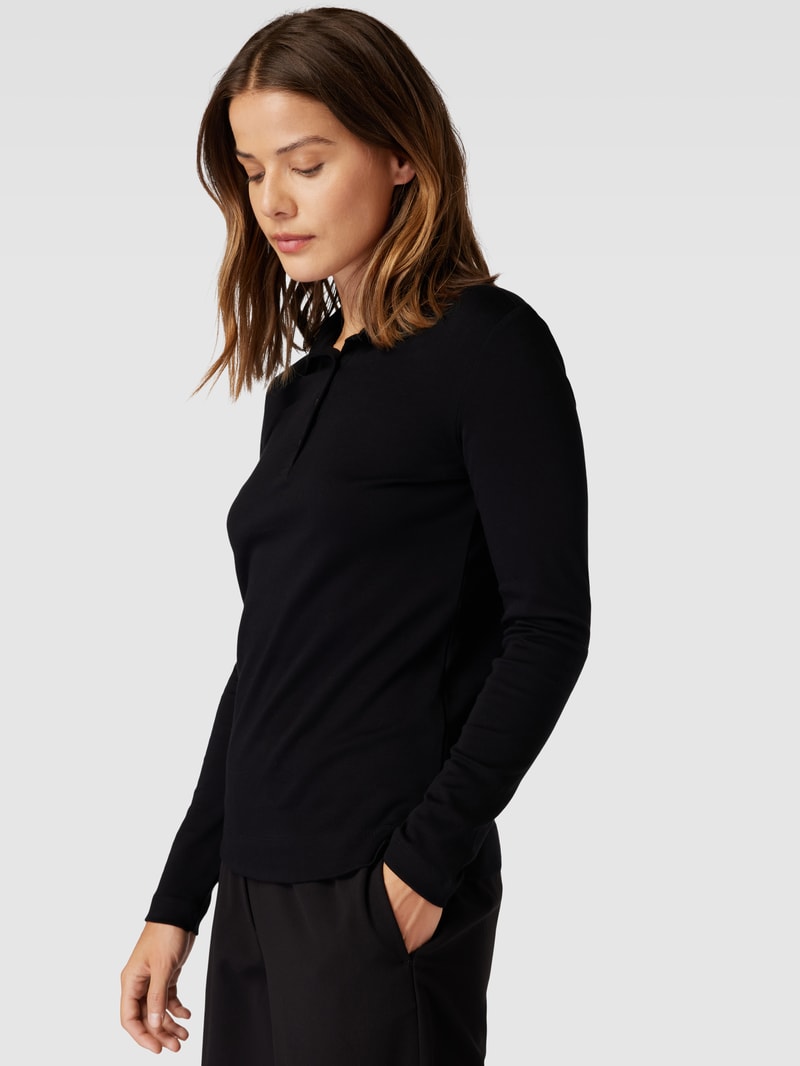 Longsleeve mit Polokragen in schwarz