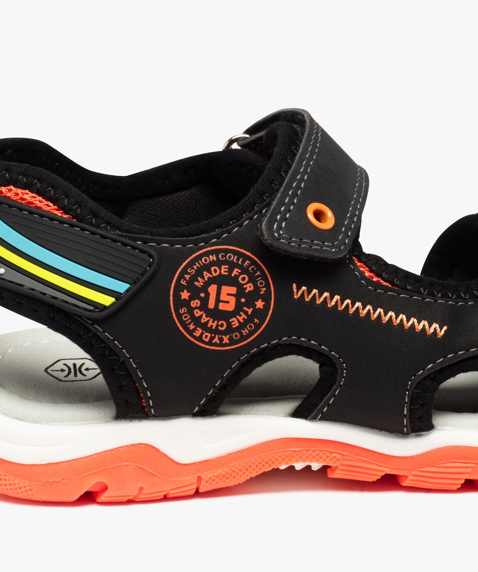 Sandales Garçon avec double scratch et à détails fluo noir | GEMO