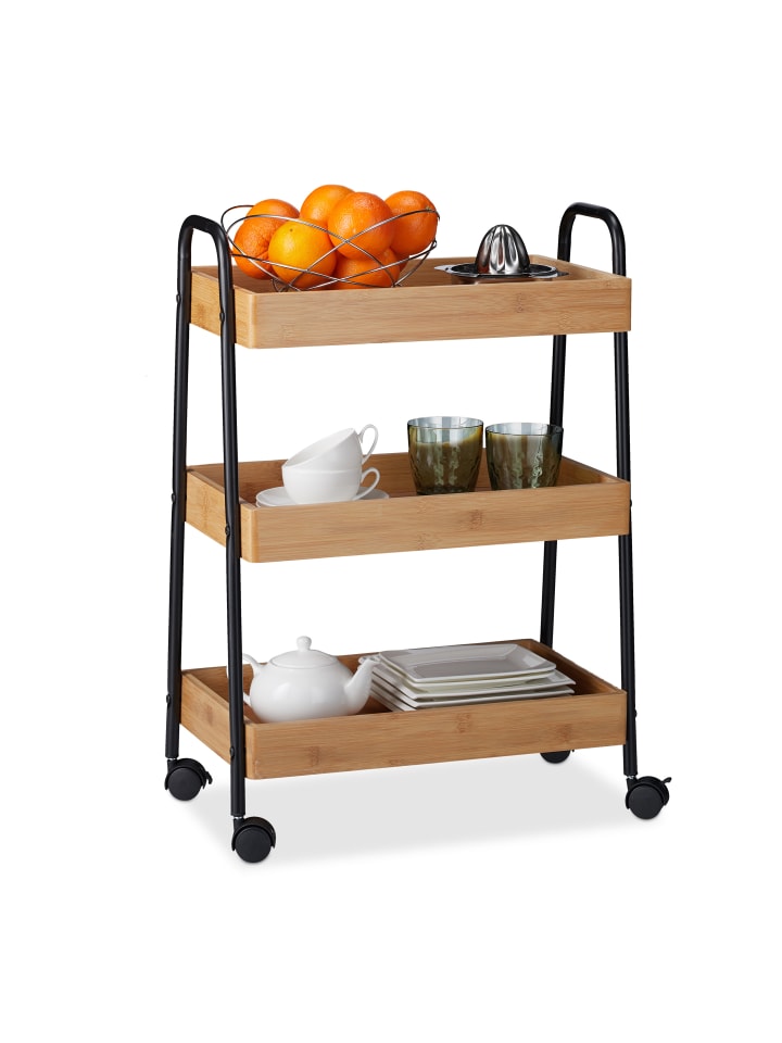 relaxdays Servierwagen in Natur/Schwarz - (B)49 x (H)70 x (T)28 cm günstig kaufen onesize