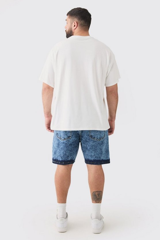 Plus lockere Shorts mit Indigo-Waschung und Farbspritzern