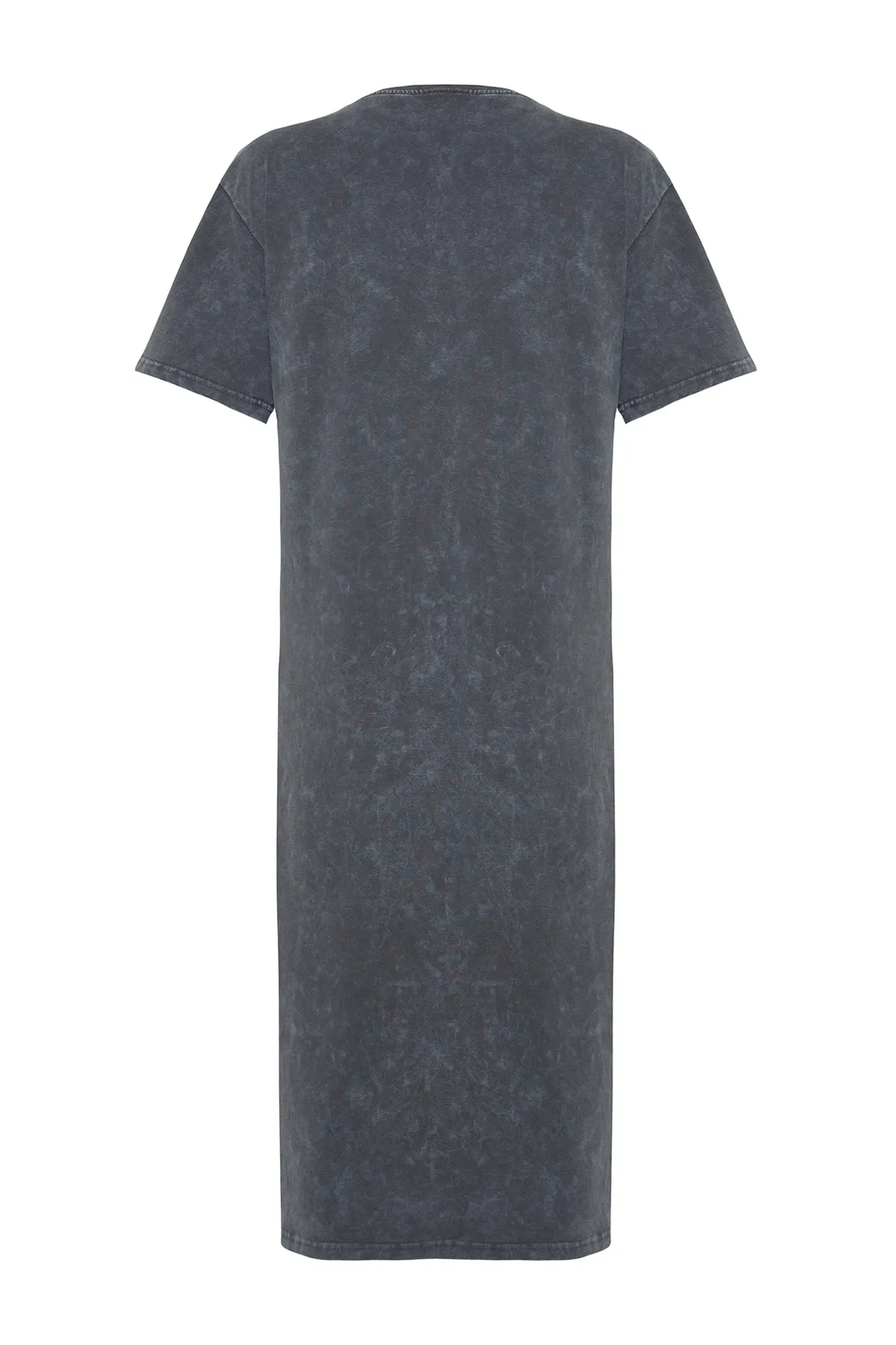 Trendyol Collection  Anthrazitfarbenes, 100 % Baumwolle, geschlitztes T-Shirt-Kleid mit Used-Look und bequemer Passform TWOSS24EL00140