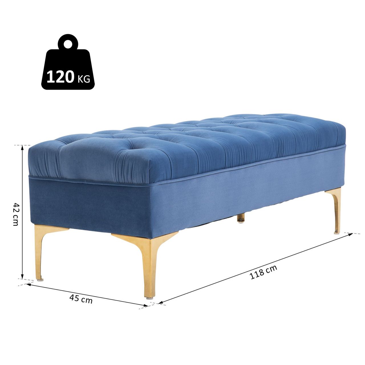 HOMCOM Sitzbank Bettbank Schuhbank mit erhöhten Beine Schlafzimmer Samt Blau