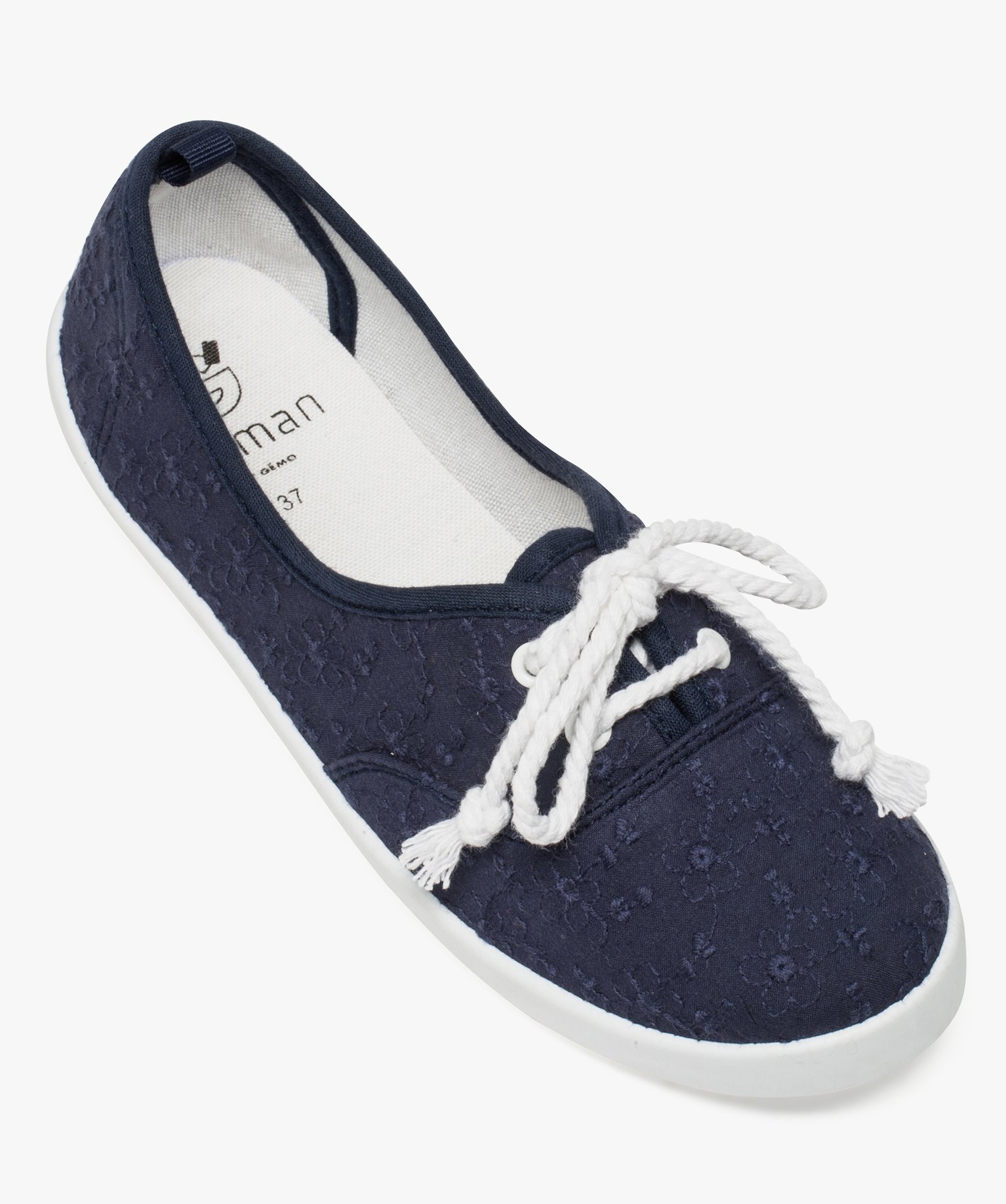 Baskets femme fines en toile avec lacets cordelette marine | GEMO