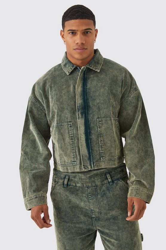 Kastige Cord-Jacke mit Acid-Waschung