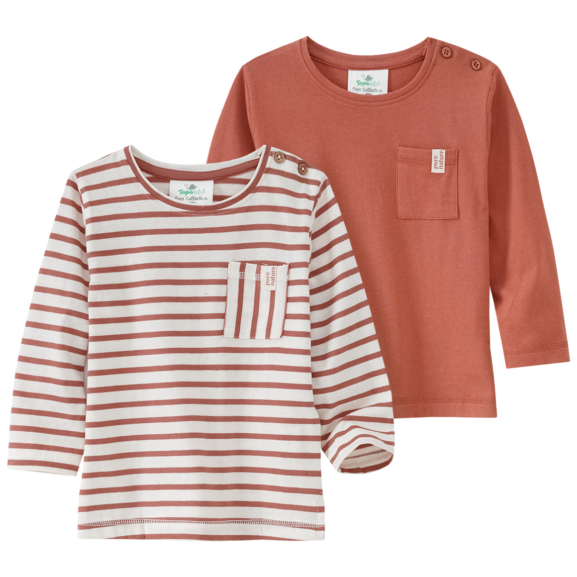 2 Baby Langarmshirts mit Brusttasche