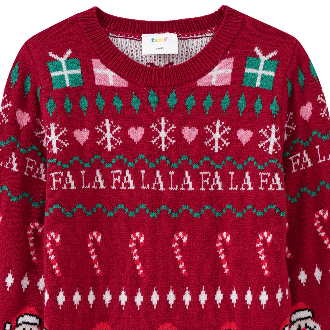 Mädchen Weihnachtspullover mit Allover-Motiv dunkelrot / grün / weiss