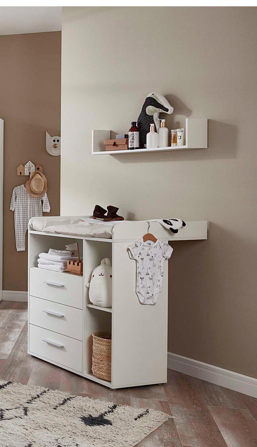 BMG Möbel Babyzimmer-Komplettset Lea, (Set, 4-St., Bett, Wickelkommode, Schrank, Wandboard), Bett + Wickelkommode + 4-trg. Schrank + Wandboard