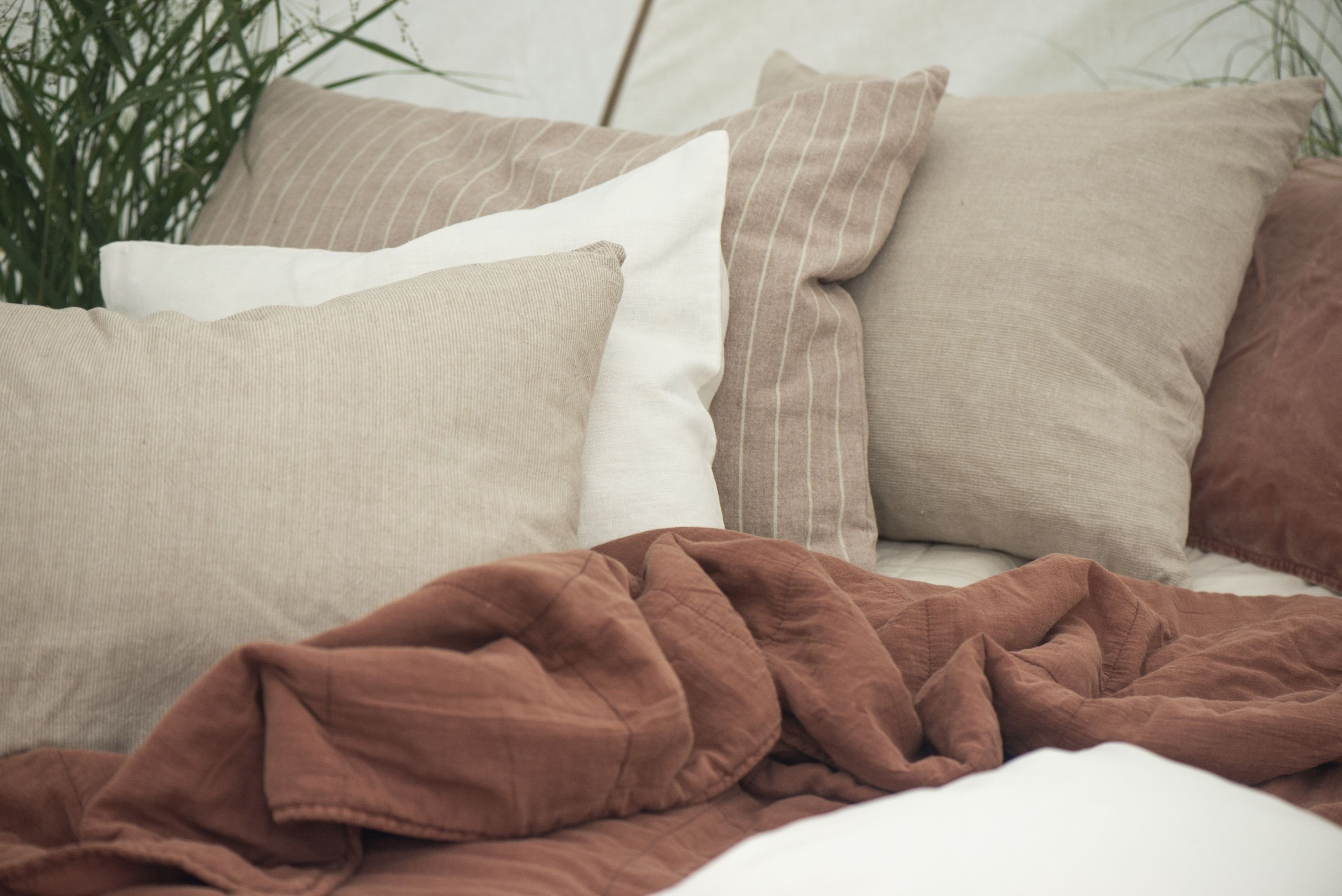 Federkissen Kissenbezug Kissenhülle Malve Beige Streifen Baumwolle 50x70cm, Ib Laursen