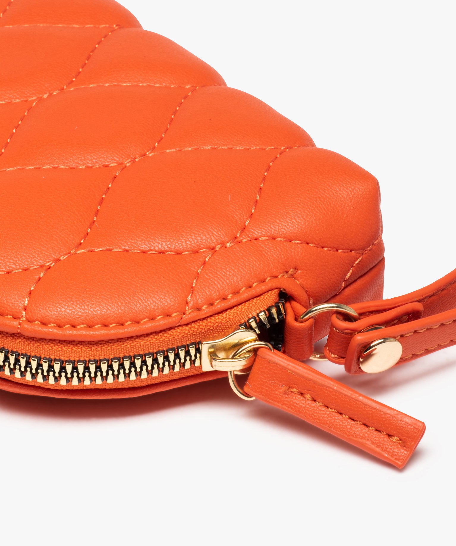 Porte-monnaie femme demi-lune matelassé à zip et dragonne orange | GEMO