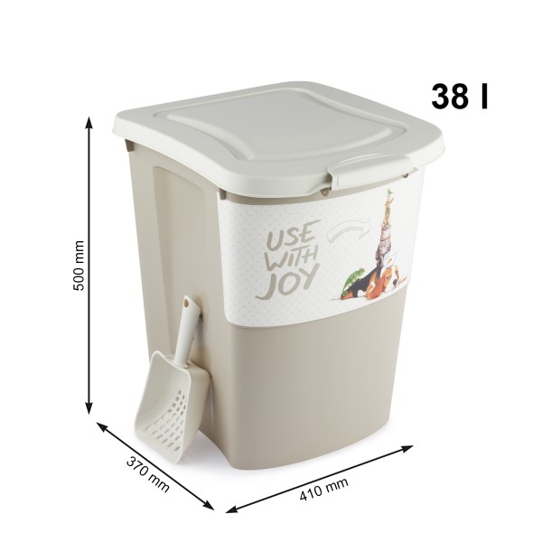 Rotho MyPet Archie Tierfutterbehälter mit Rollen 38 l, mit Tiermotif, cappucino/weiss