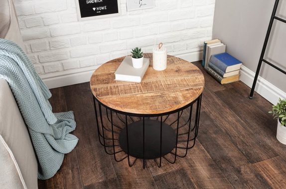 riess-ambiente Couchtisch FACTORY LOFT Ø60cm natur / schwarz (Einzelartikel, 1-St), Wohnzimmer · Mango-Massivholz · rund · Metall · handmade · Industrial