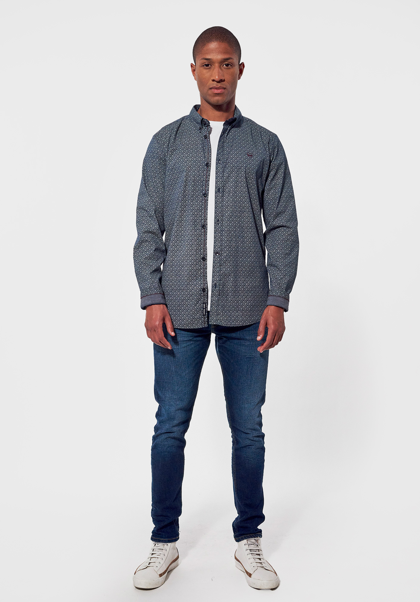 POWEL  Chemise slim bleue Homme imprimé
