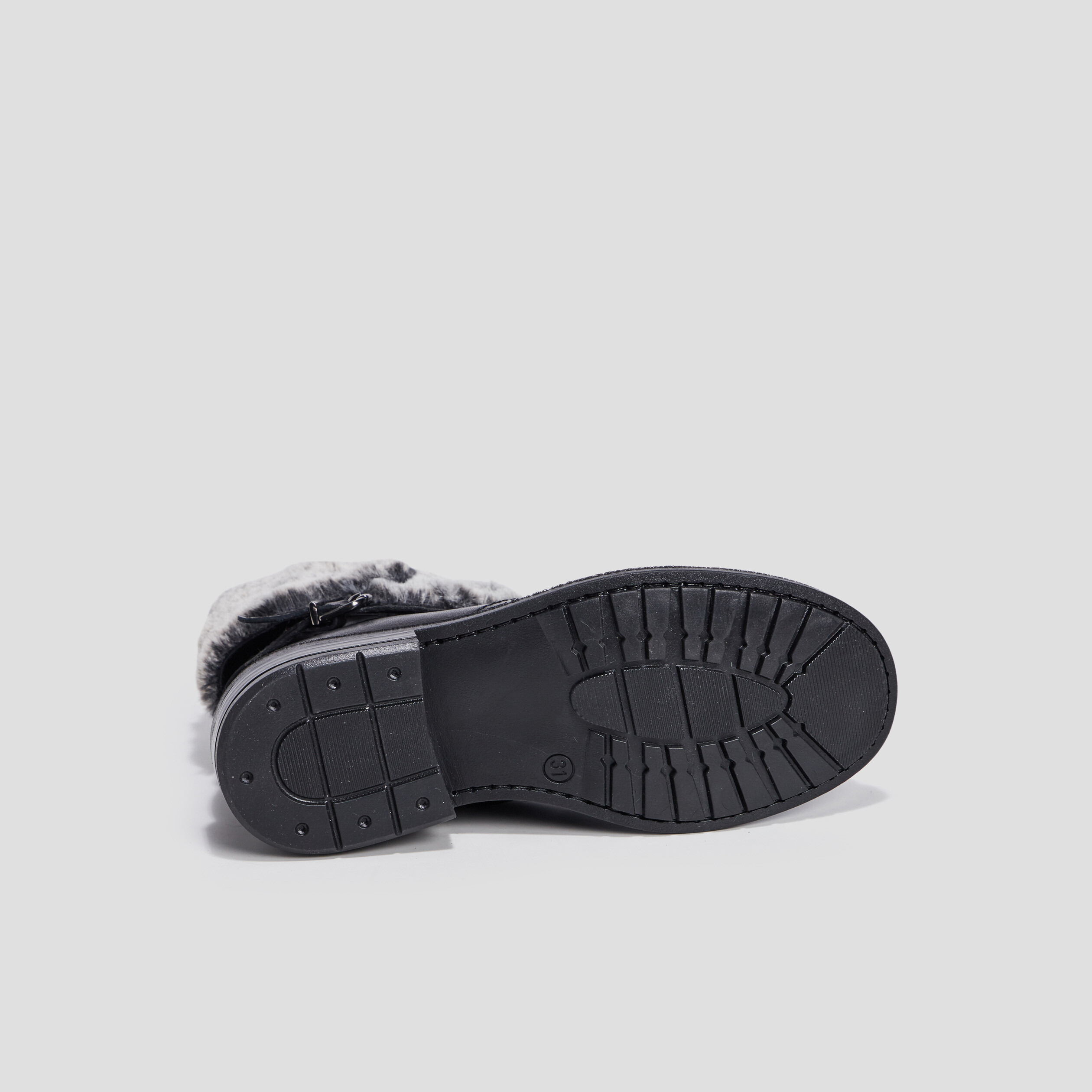 Bottines à fourrure en cuir noir fille | La Halle