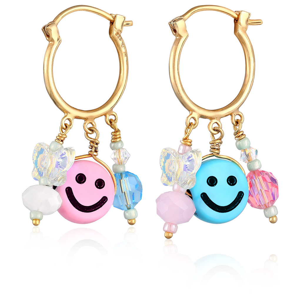 Elli Elli Boucles d'Oreilles Créoles pour Femmes Smile Emoji  Perles avec cristal de v Boucles d'oreilles