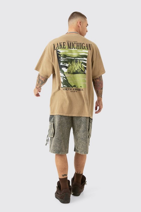 Oversize T-Shirt mit Lake Michigan Print
