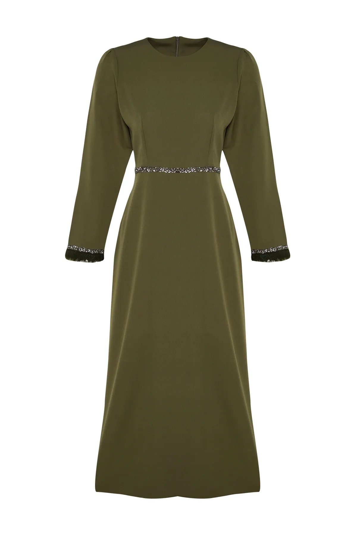Trendyol Modest  Khakifarbenes Abendkleid mit Stein- und Manschettendetails TCTSS23DB00039