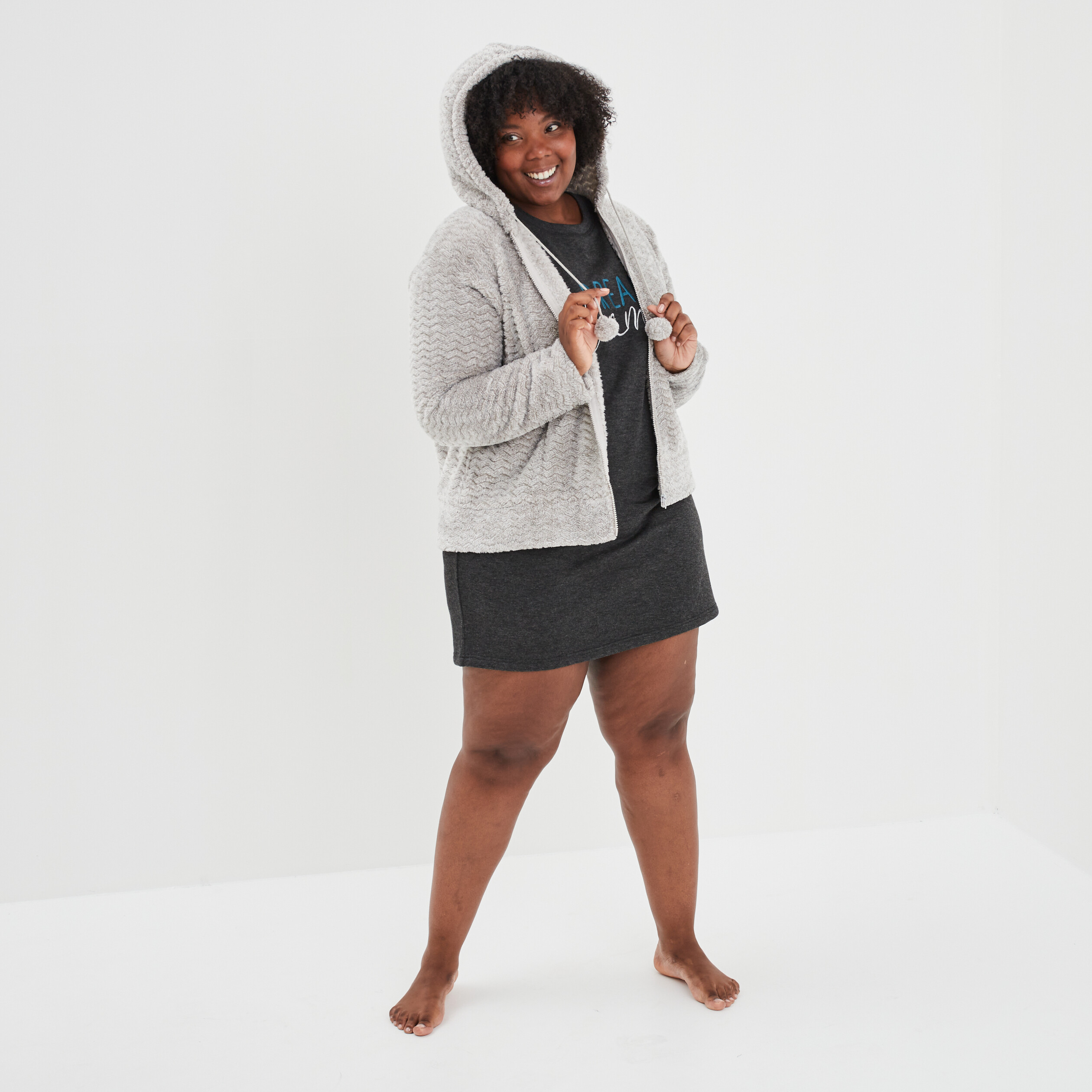 Veste de pyjama à capuche gris clair femme grande taille | La Halle