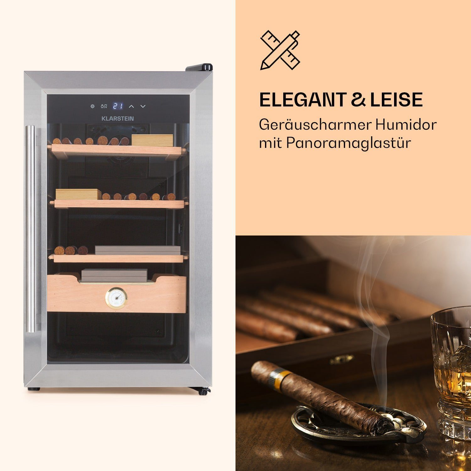 Klarstein Humidor HEA-Presidente50-SS, Humidor Zigarre Humidor Befeuchter elektrisch Humidor Schrank