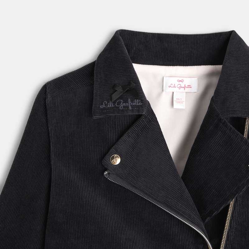 Veste de biker velours Lili Gaufrette gris fille