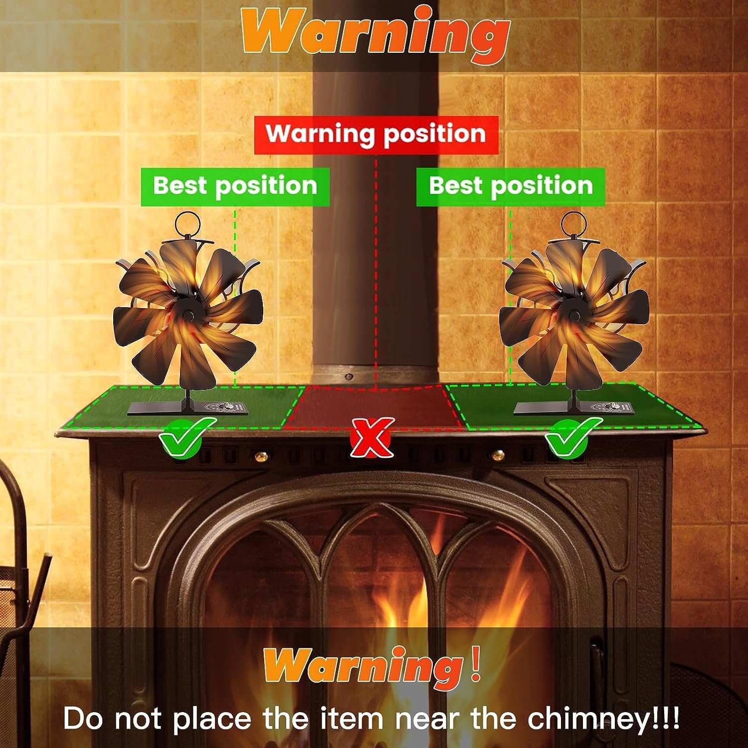 BlingBin Kaminventilator Kaminofen Ventilator 8 Flügel Stromloser Gebläse Ofenventilator, Kaminventilator für Holz/Kaminholz