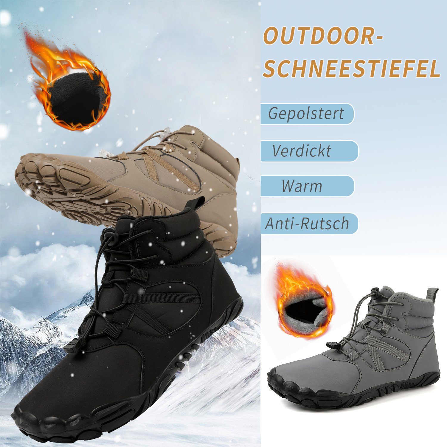 Daisred Barfussschuhe Winter Damen Winterschuh Herren wasserdicht Barfußschuh